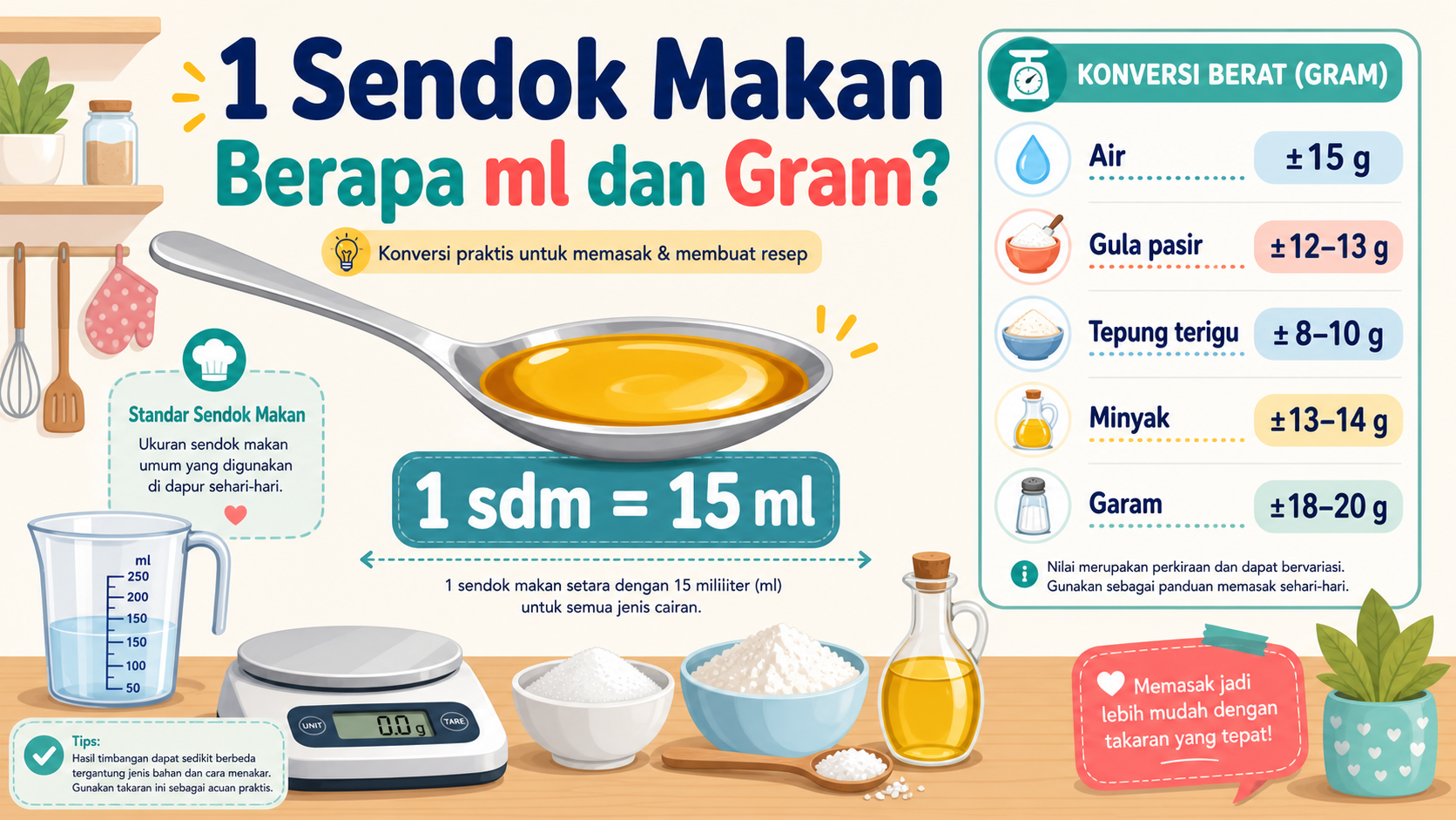 1 Sendok Makan Berapa ml dan Gram? - sendok