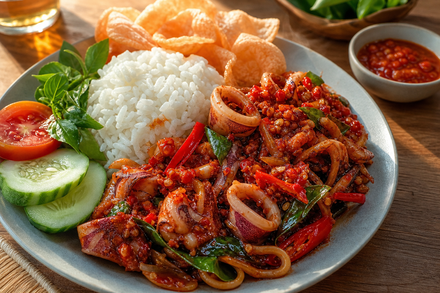 Nasi Cumi Mercon untuk Makan Sore Pedas, Gurih Tak Asin Plus Foto - nasi